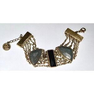 Jessica Simpson Bracelet Black Stone Geometric Grey Stones Layered Chain